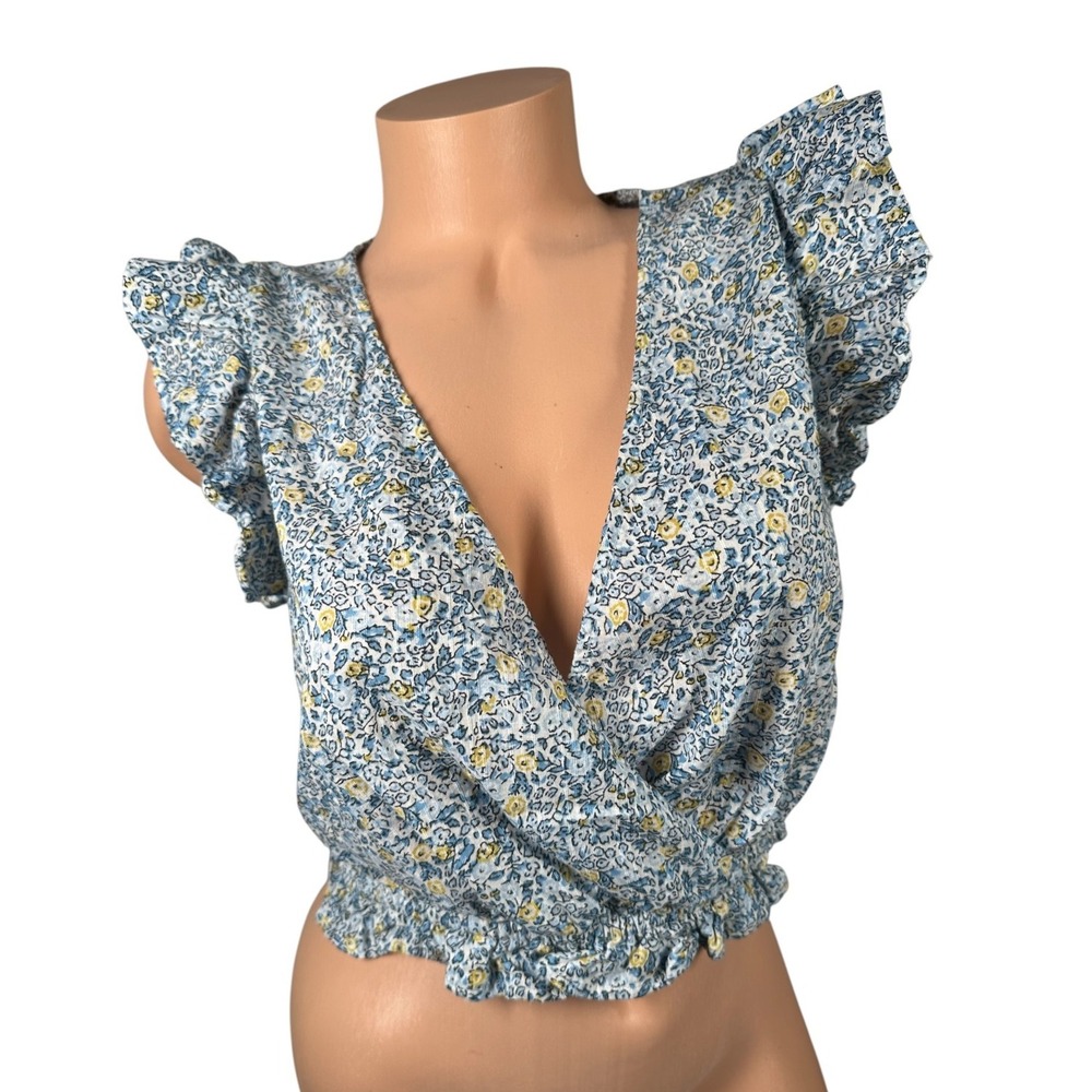 Universal Threads Small Crop Top Womens Floral V-Neck Ruffles Cottagecore Cotton
